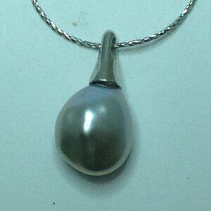 Freshwater Teal color Baroque Pearl with Sterling Silver Pendant and Chain